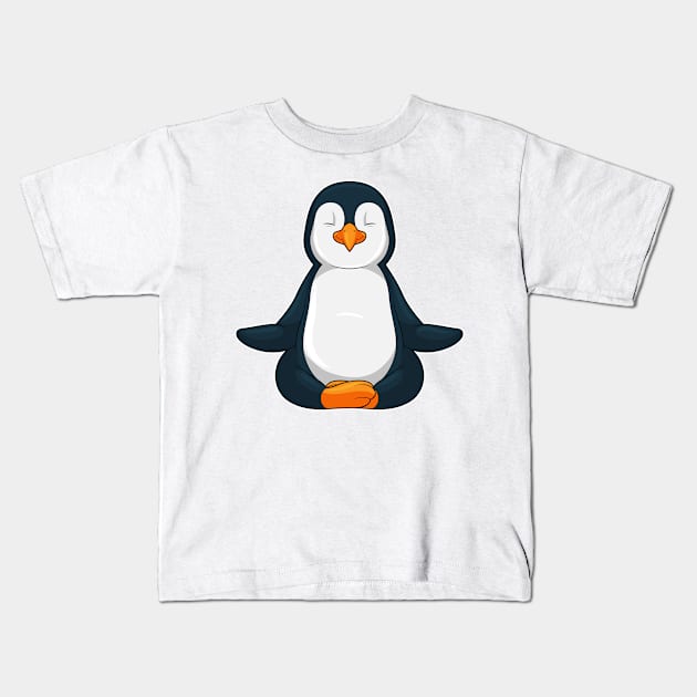 Penguin at Yoga Fitness in Sitting Kids T-Shirt by Markus Schnabel